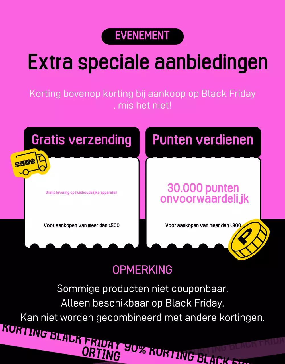 Kitscherige Black Friday-verkoopadvertentie in zwart en hot pink