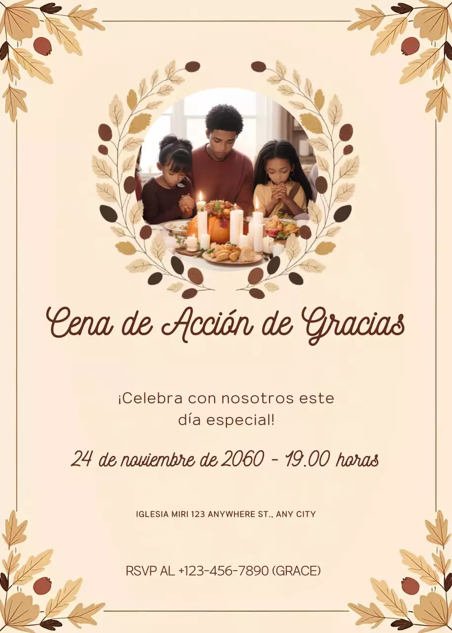 invitación tradicional beige para acción de gracias