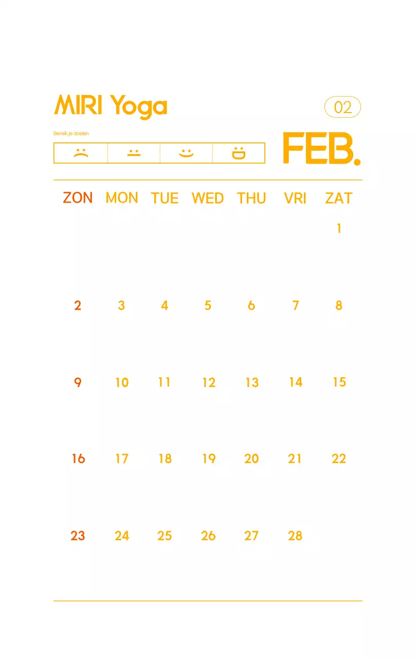 Oranje Minimalistische Yoga Promotiekalender