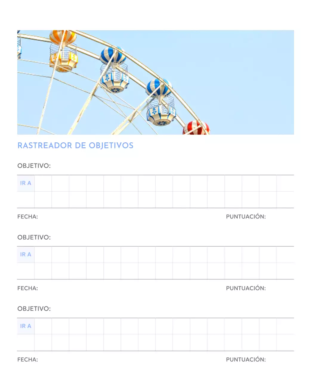Calendario fotográfico de seguimiento de objetivos con un toque de azul