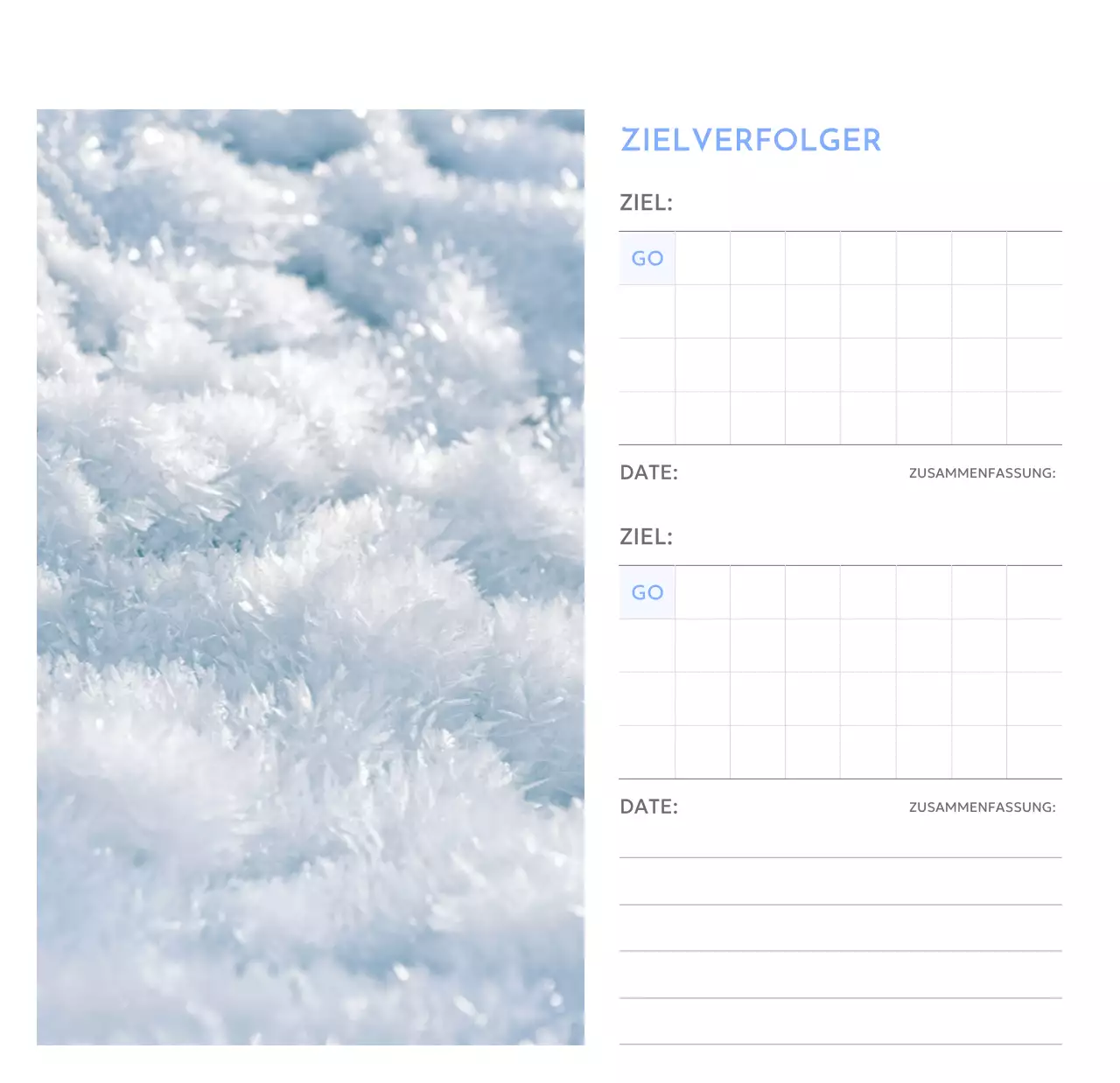 Foto-Zielverfolgungskalender mit einem Hauch von Blau