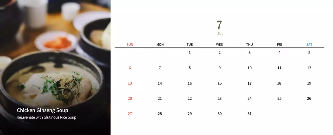 Beige Traditional Food Calendar