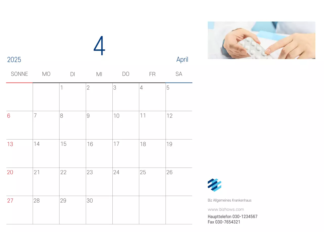 Marineblauer einfacher Krankenhaus-Werbekalender