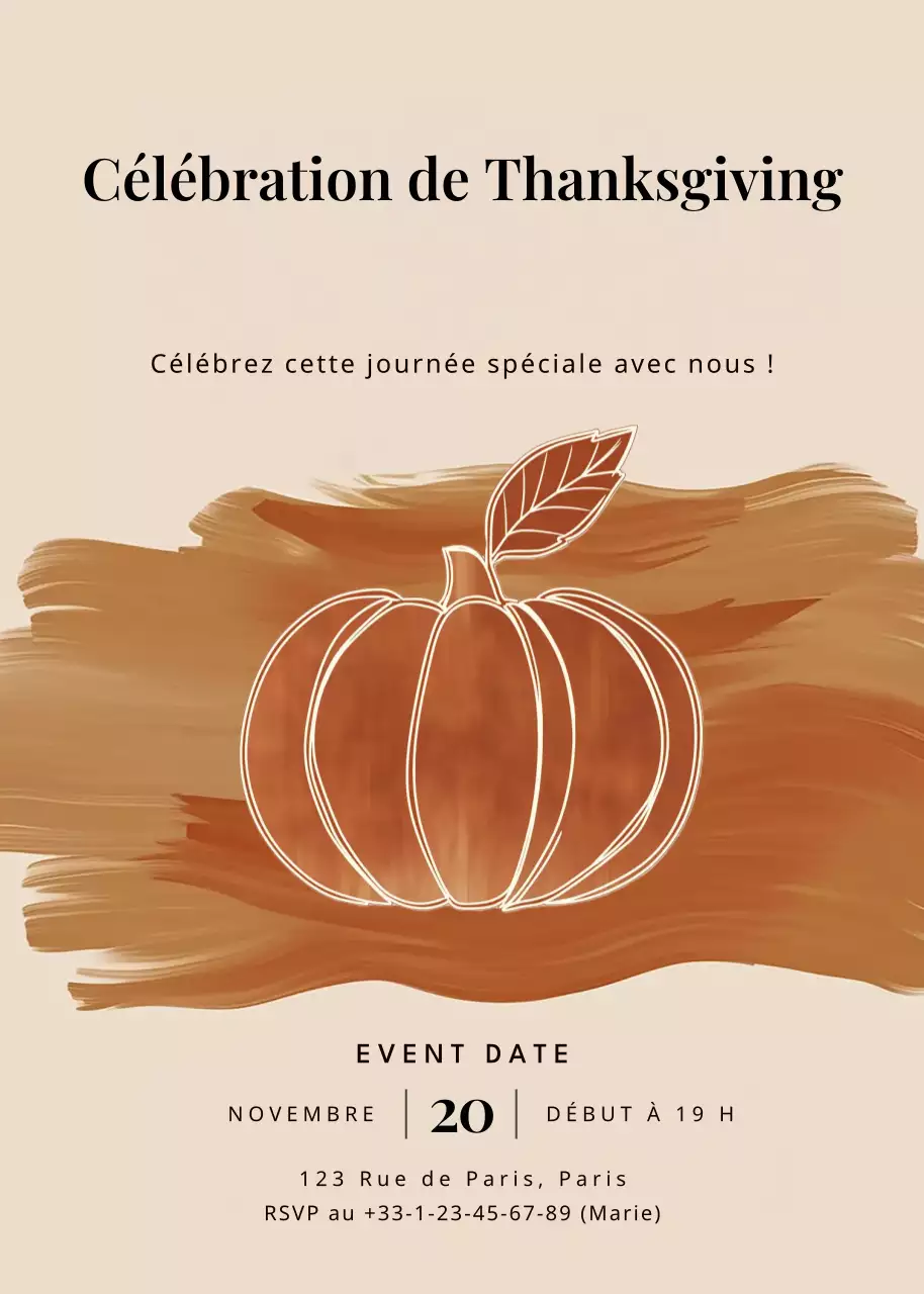 invitation rustique beige pour Thanksgiving