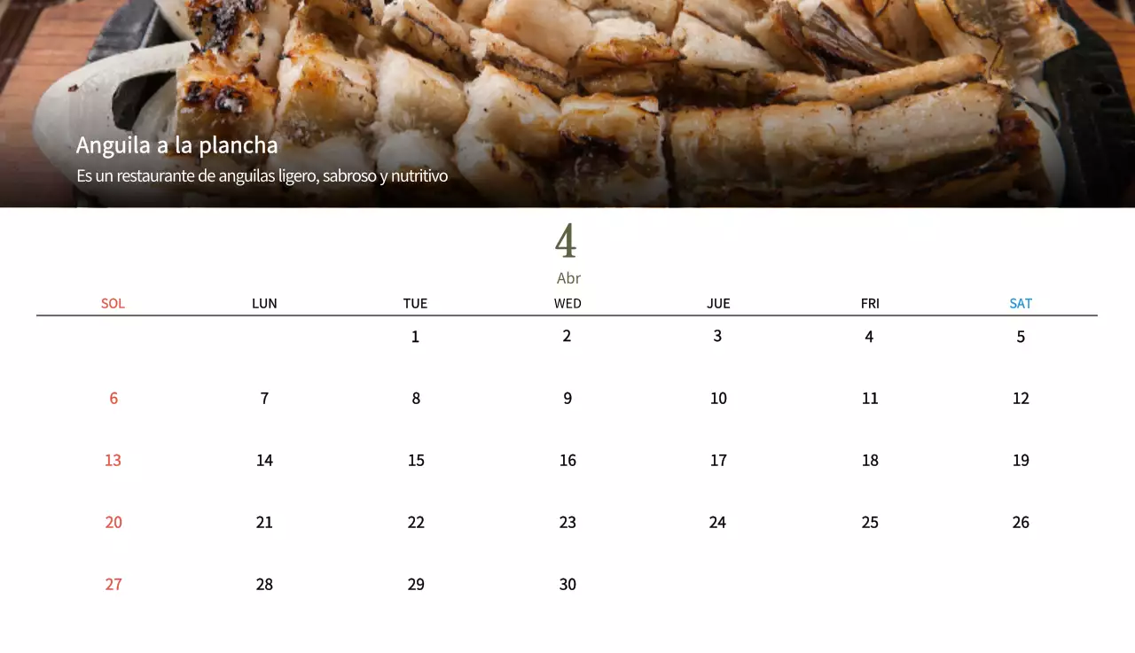 Calendario de comidas tradicionales en beige