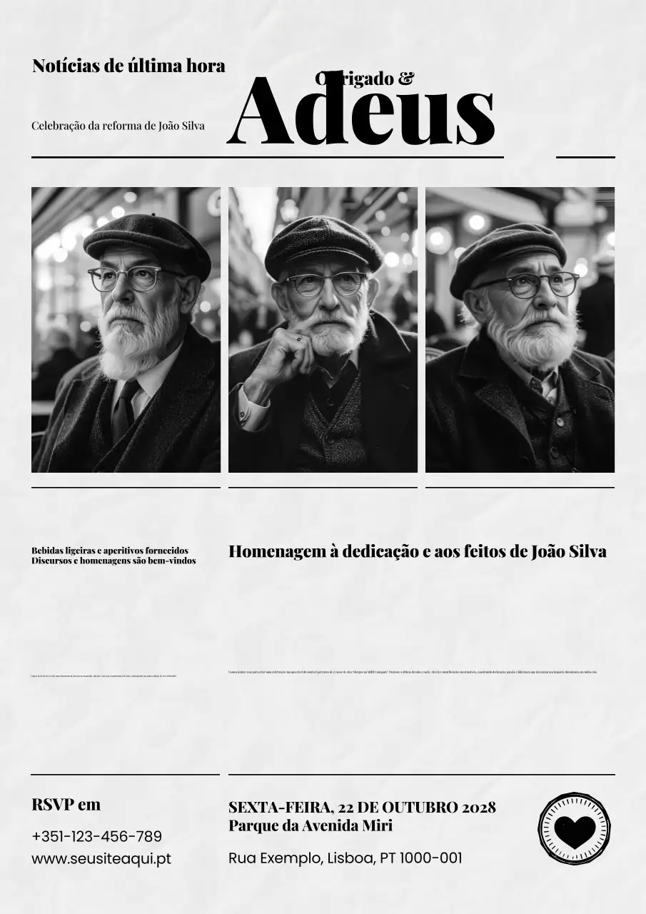 Cartaz de despedida em estilo jornal