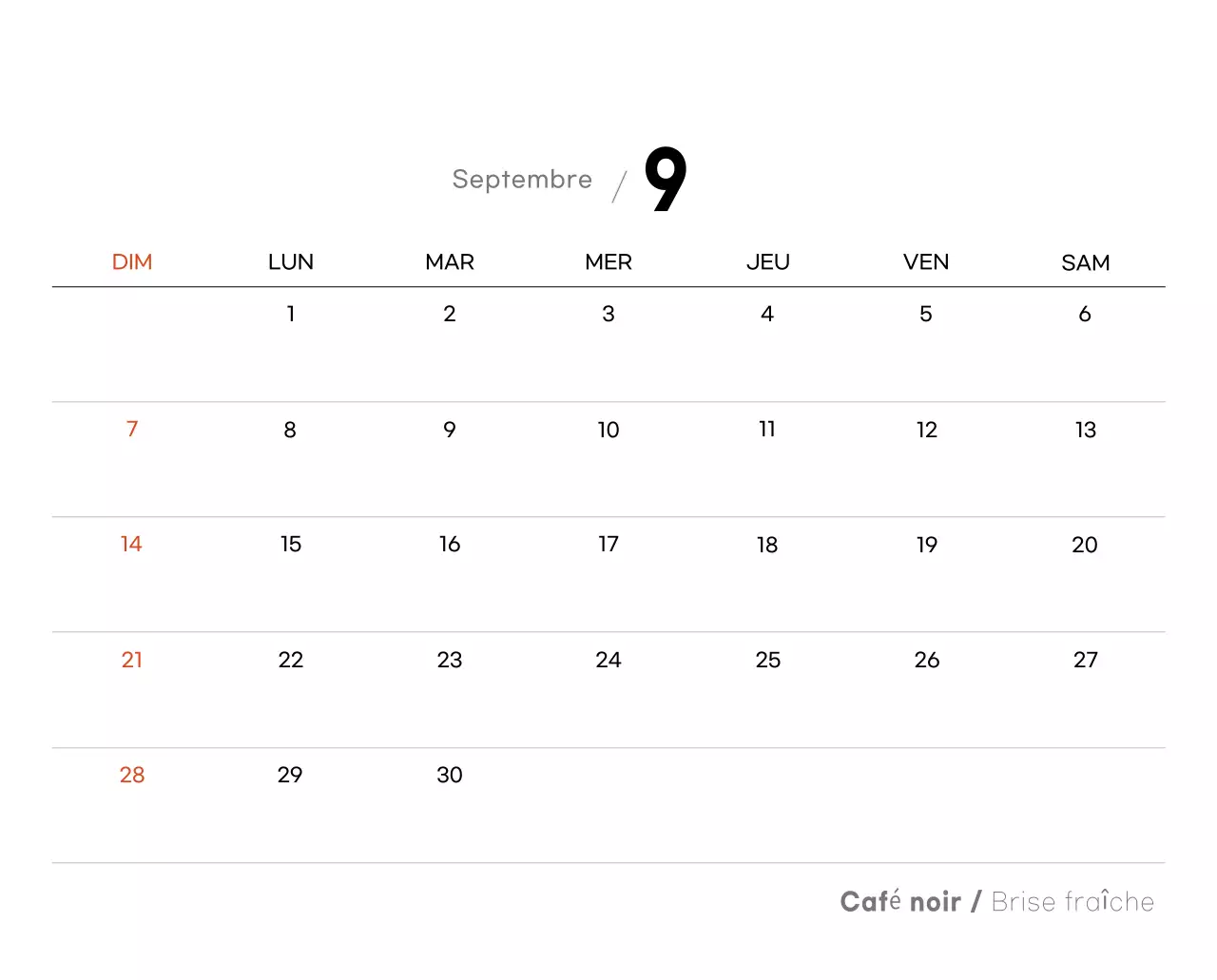 Calendrier minimaliste gris pour le café