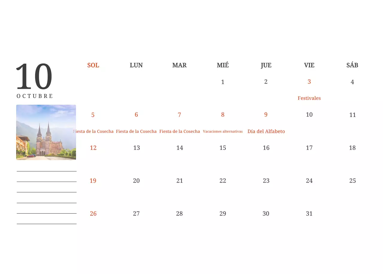 Un calendario conceptual fotográfico con iglesias pintadas en paisajes