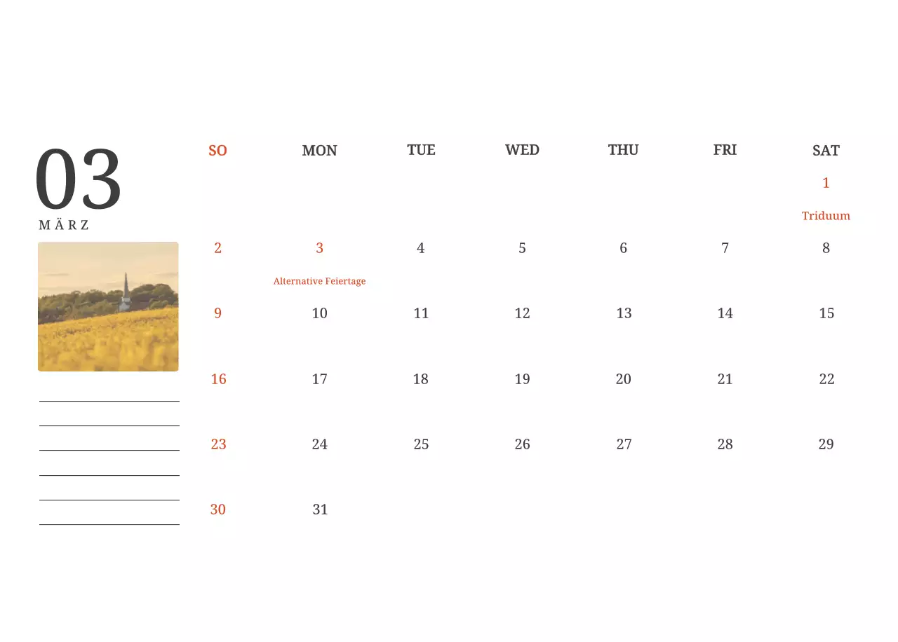 Ein fotografischer Konzeptkalender, der Kirchen in Landschaftsbildern zeigt