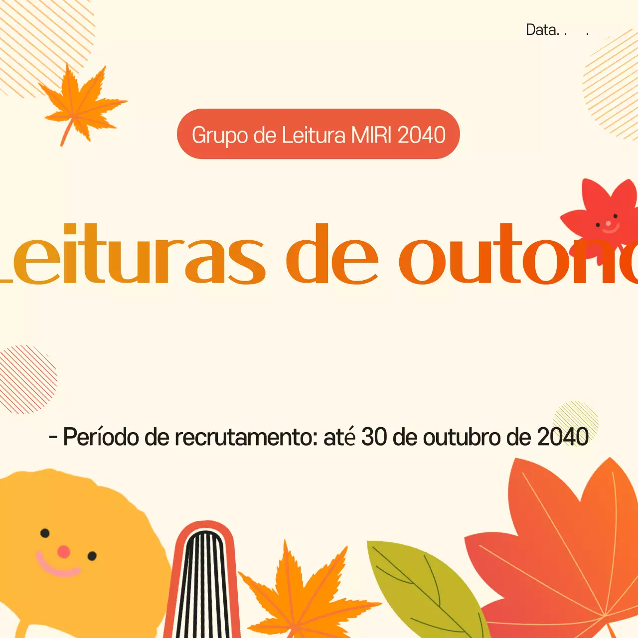 Um bonito anúncio de recrutamento para o clube de leitura de outono, em laranja e amarelo