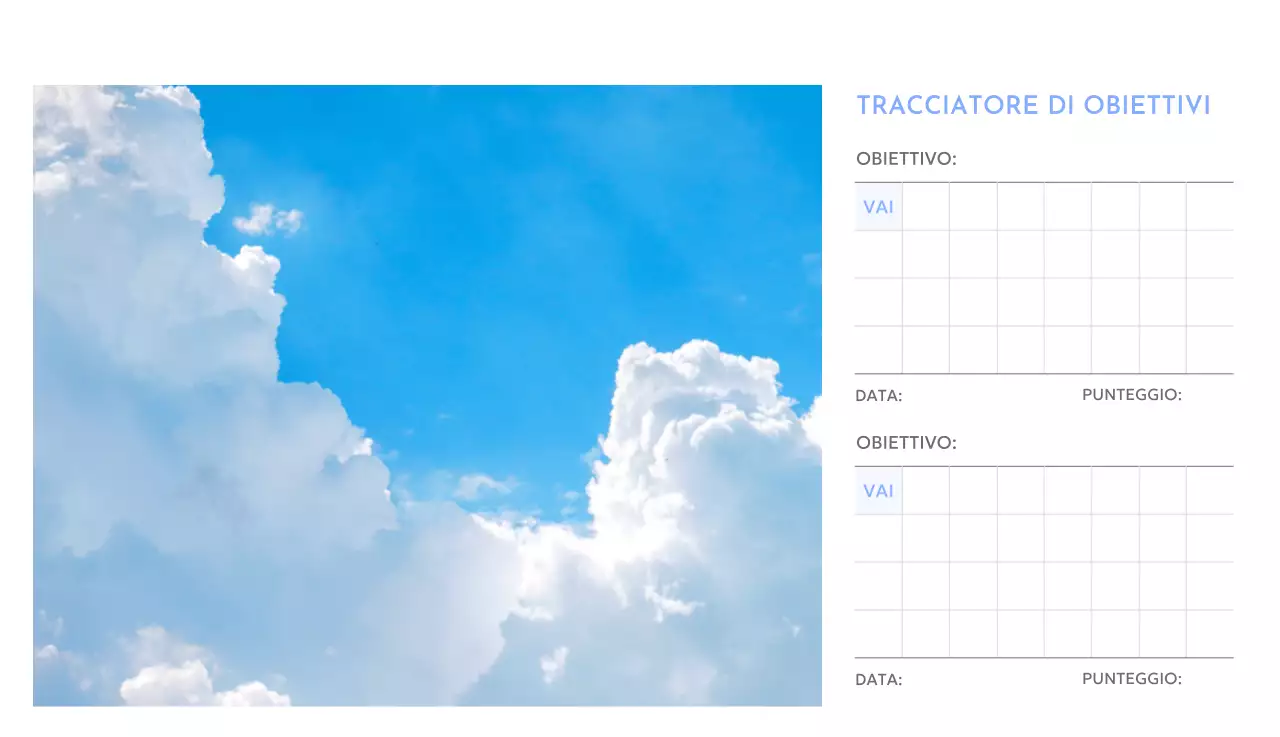 Calendario con foto tracciatore di obiettivi con un tocco di blu