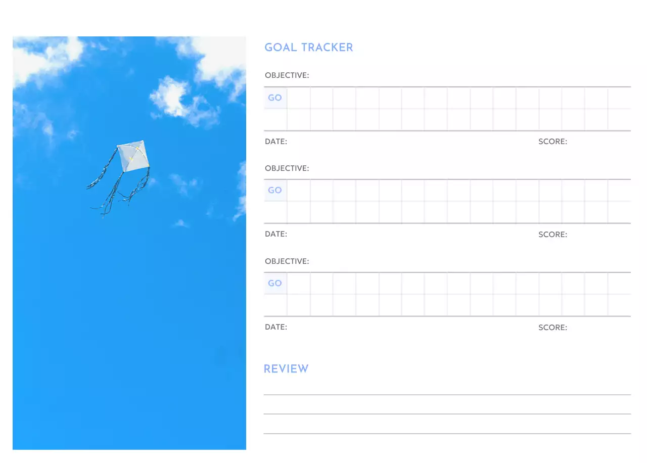 Photo goal tracker calendar with a splash of blue