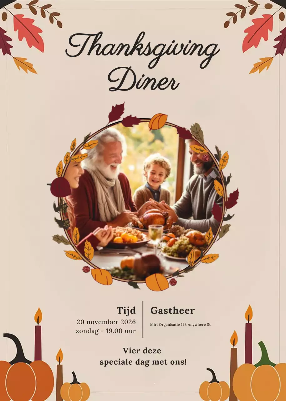 Beige traditionele uitnodiging voor Thanksgiving