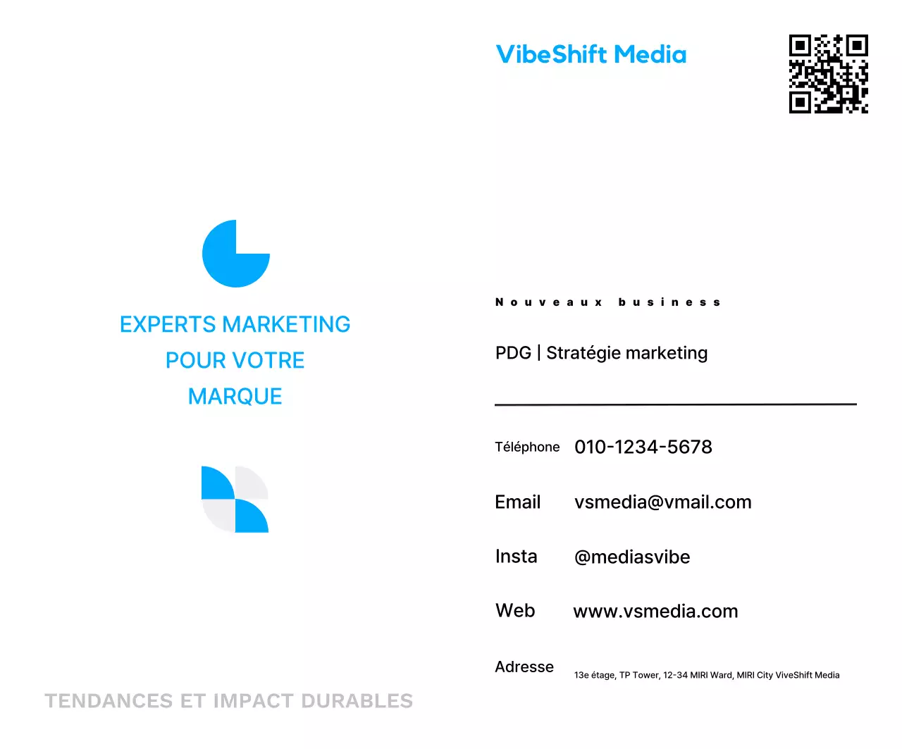 Carte de visite promotionnelle marketing géométrique bleu clair