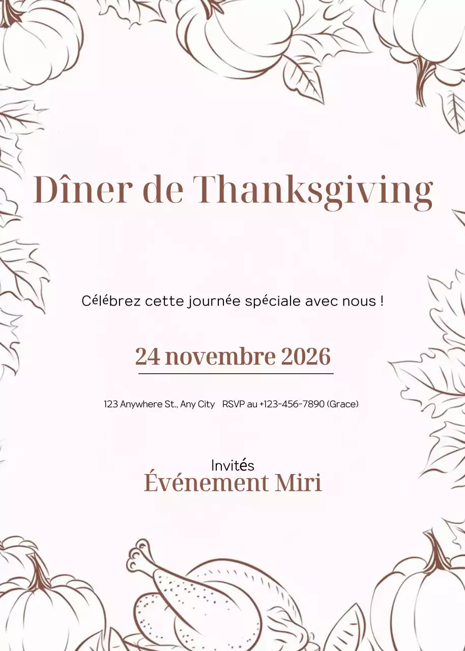invitation élégante beige pour Thanksgiving