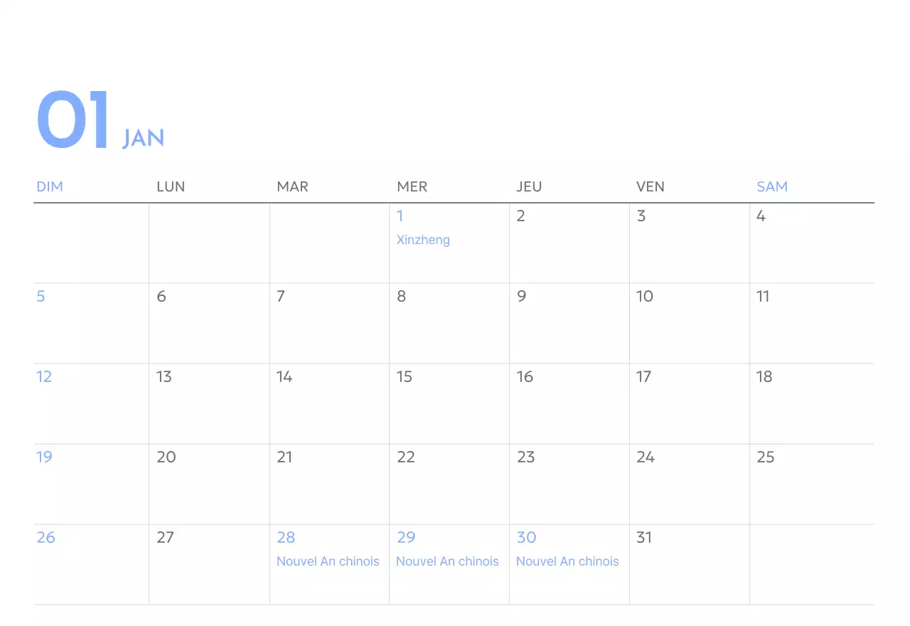 Calendrier photo de suivi des objectifs avec une touche de bleu