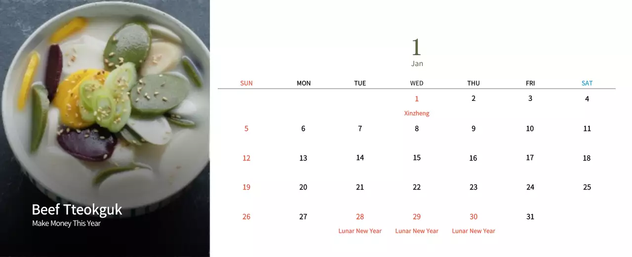 Beige Traditional Food Calendar