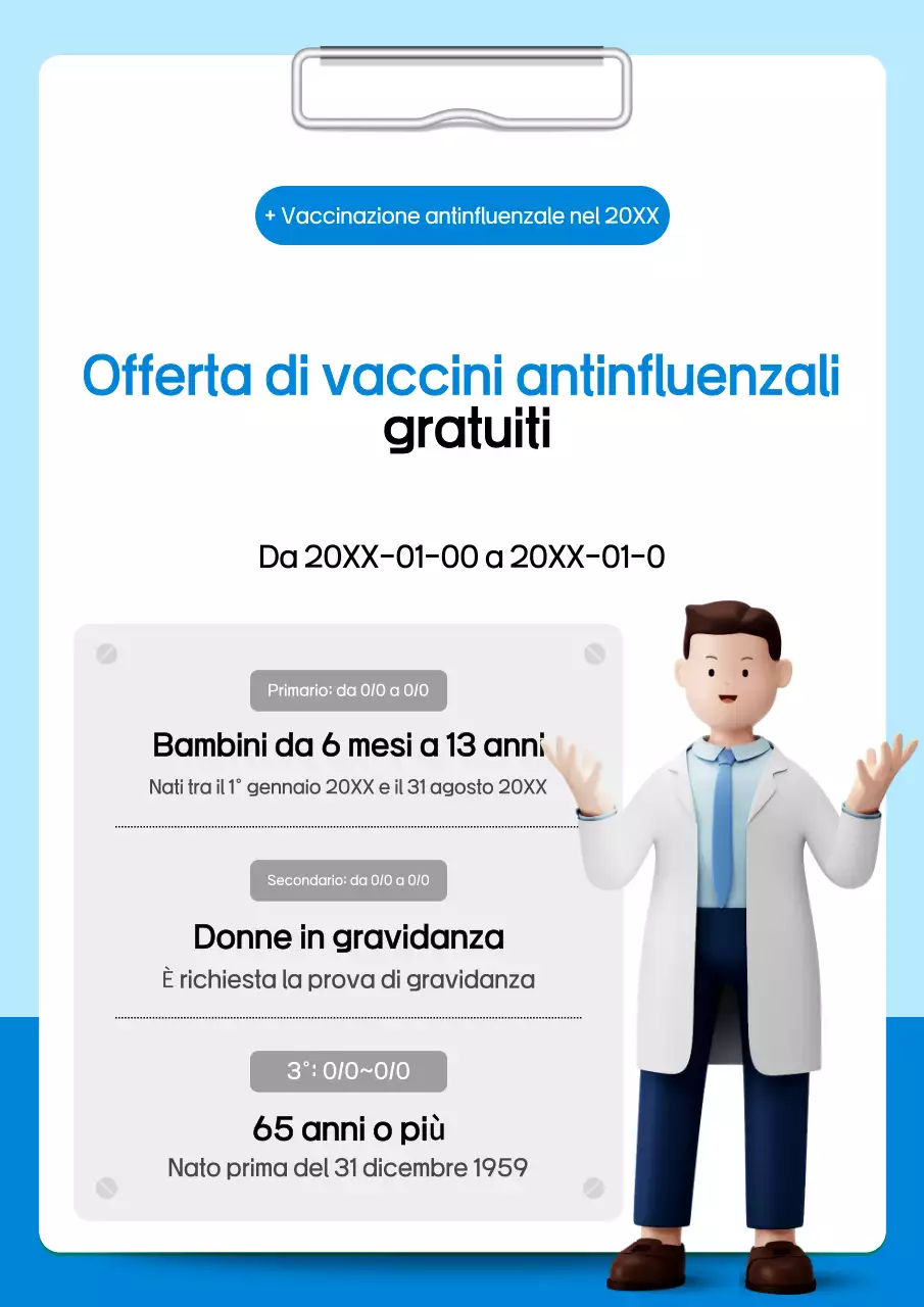 Promuovere la vaccinazione antinfluenzale con un design pulito in blu e azzurro