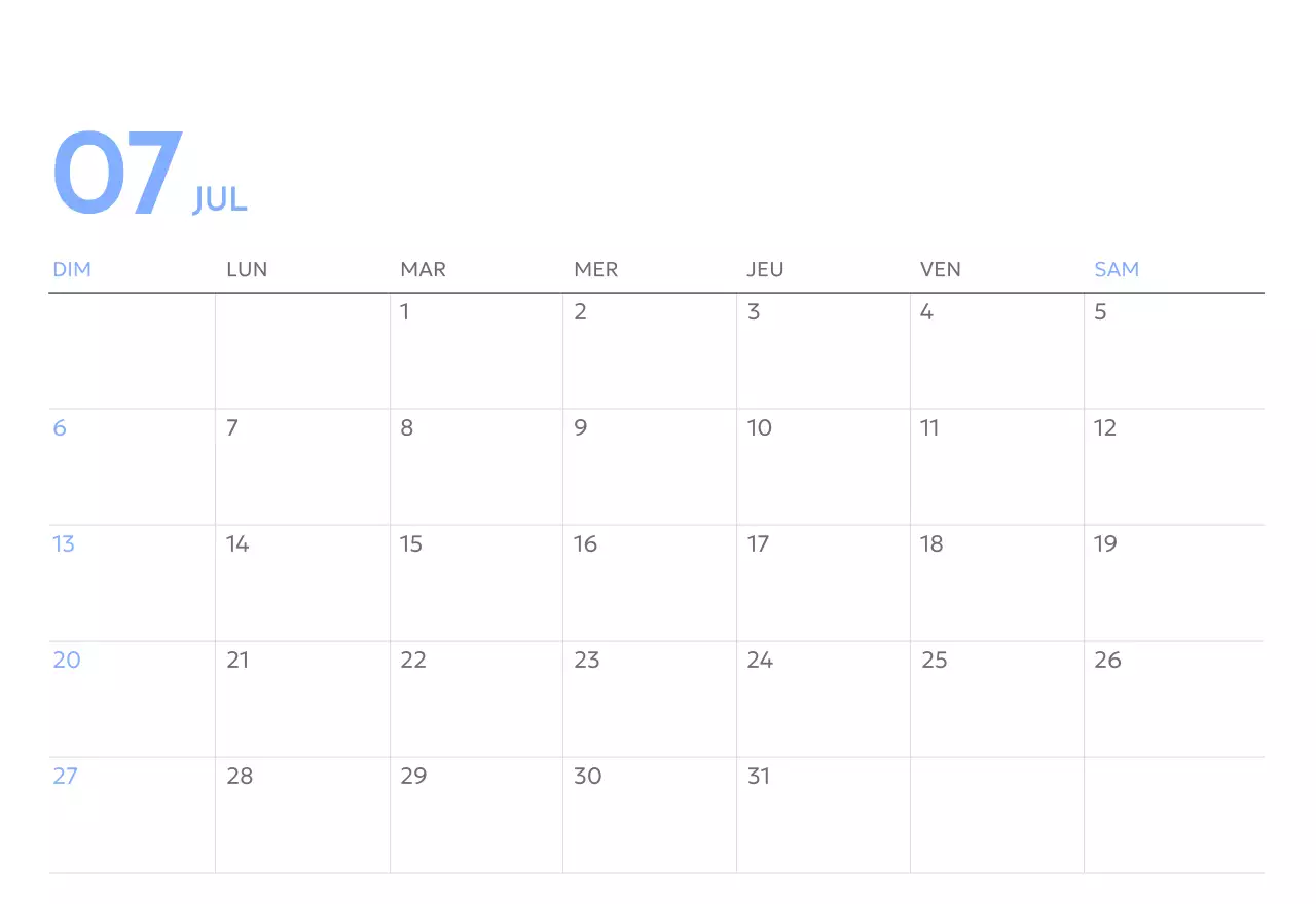 Calendrier photo de suivi des objectifs avec une touche de bleu