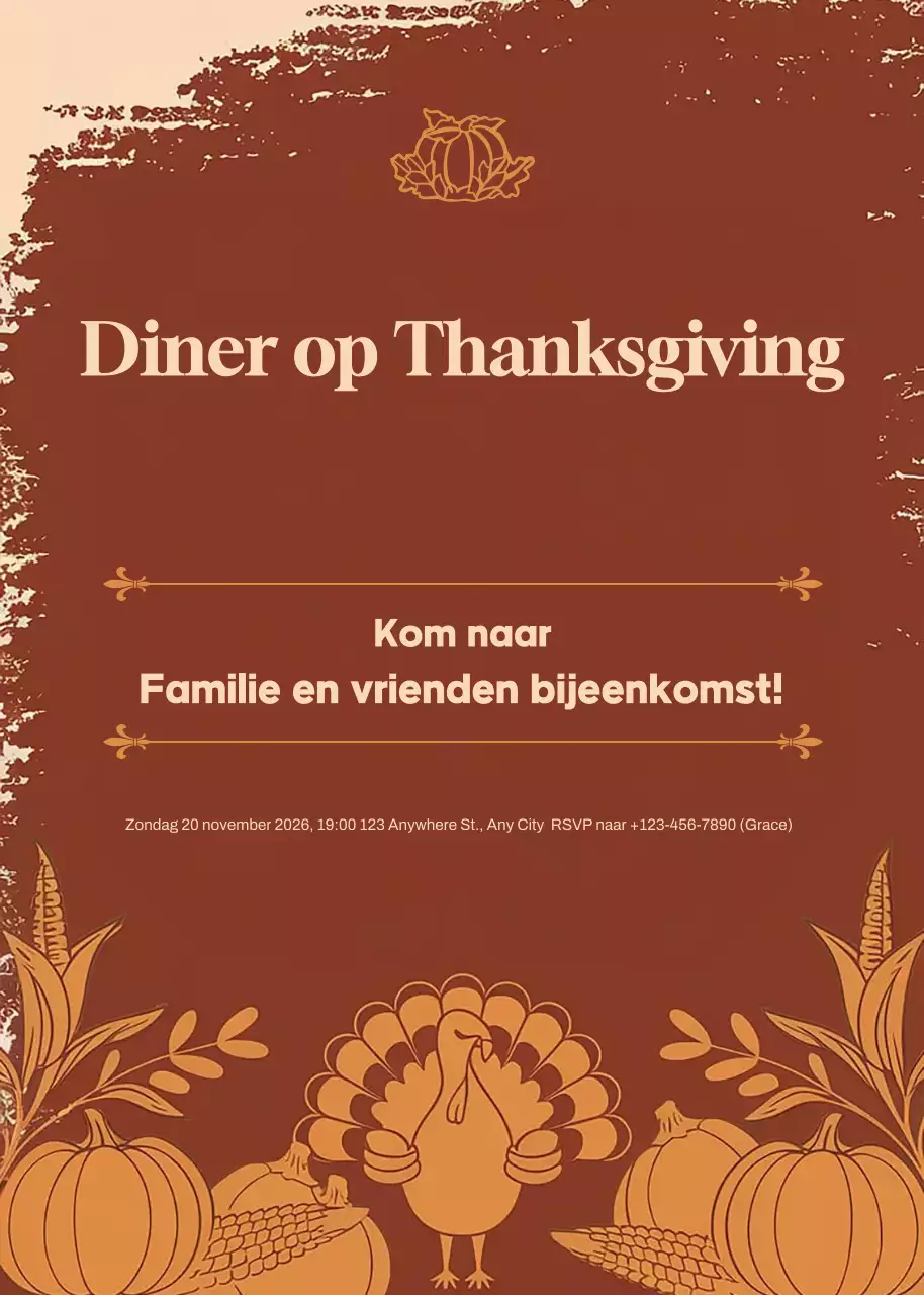 Bruine traditionele uitnodiging voor Thanksgiving-diner