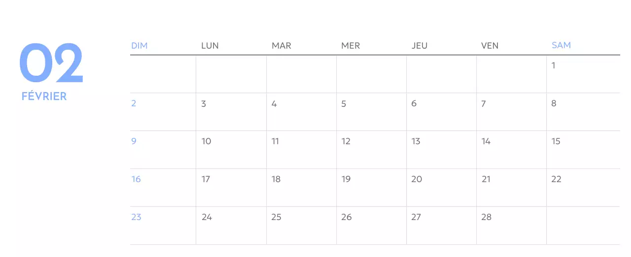 Calendrier photo de suivi des objectifs avec une touche de bleu