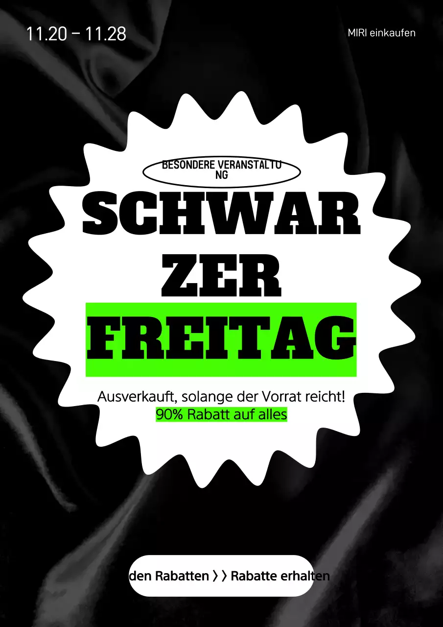 Verkaufsanzeige zum Schwarzen Freitag mit schwarzen und fluoreszierenden Akzenten