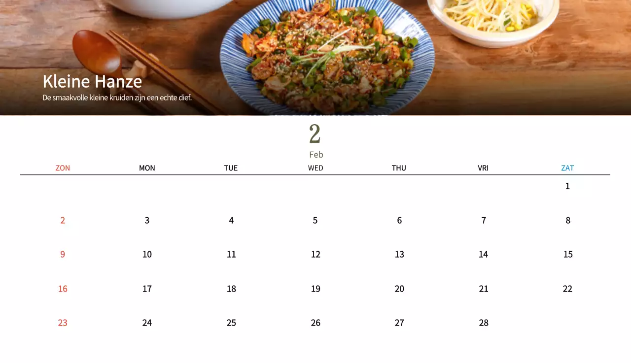 Beige Traditionele Eetkalender