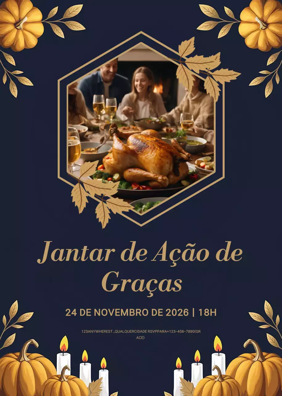convite de ação de graças elegante em azul marinho