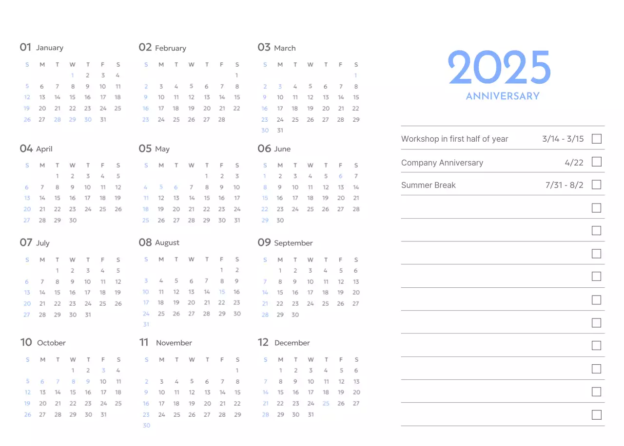 Photo goal tracker calendar with a splash of blue