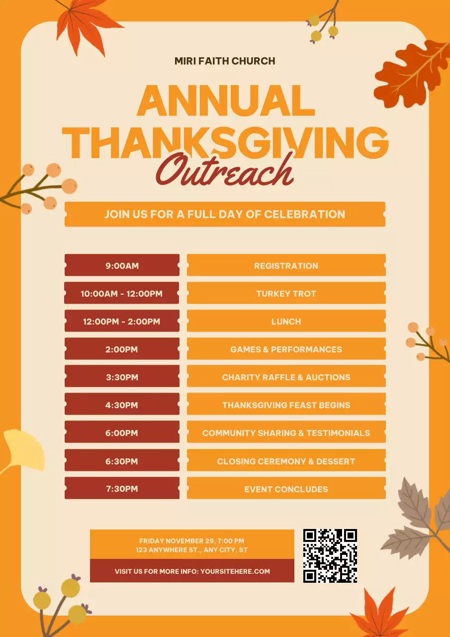 Orange Traditional Thanksgiving Event Poster