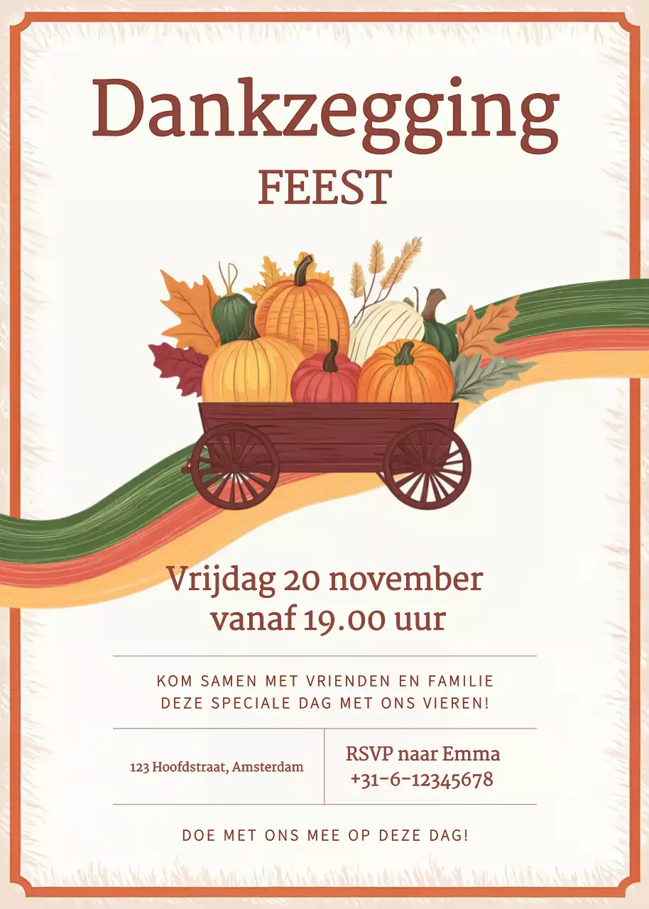 oranje rustieke uitnodiging voor Thanksgiving