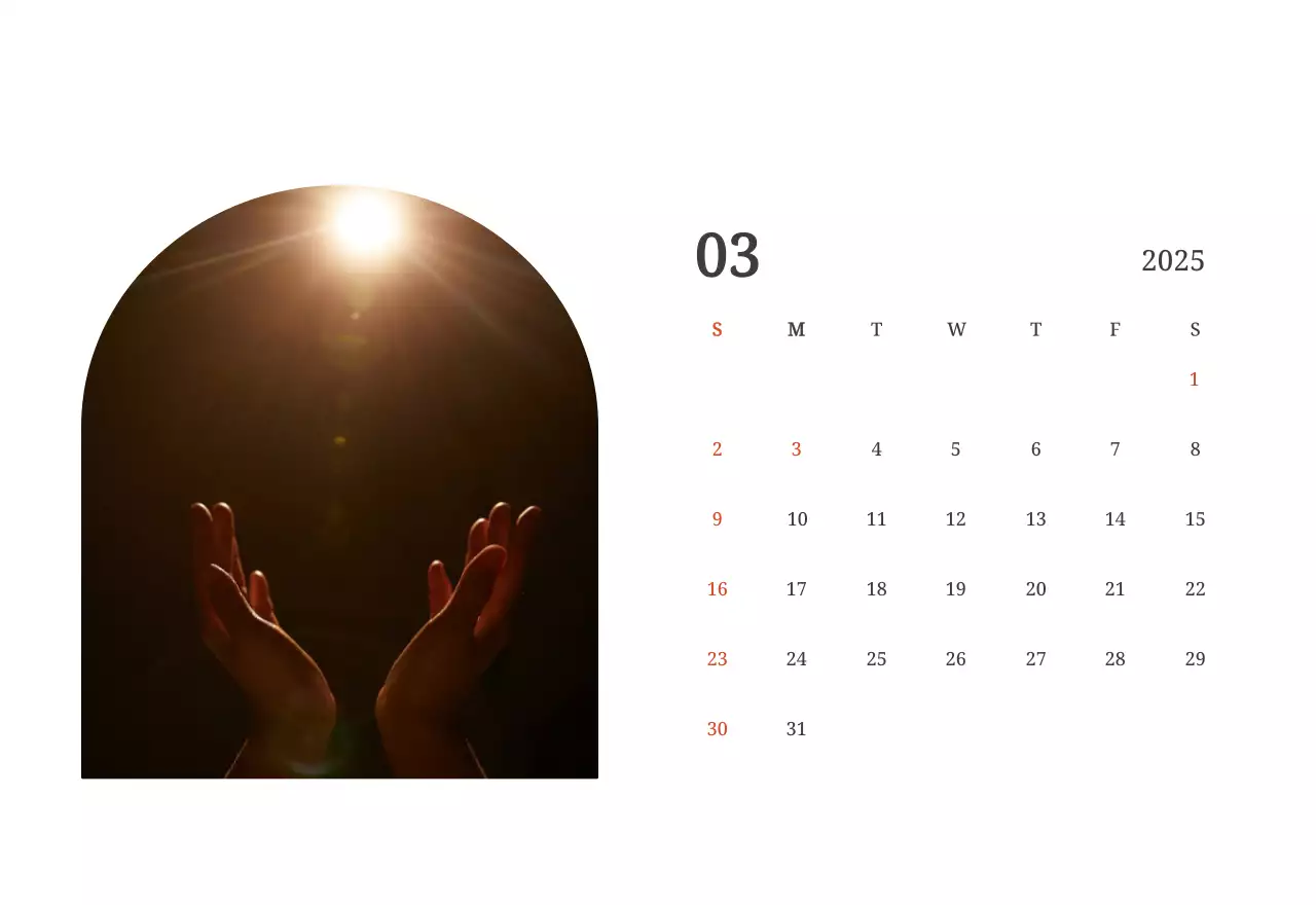 Kalender konsep fotografis yang menampilkan gereja dalam lukisan lanskap