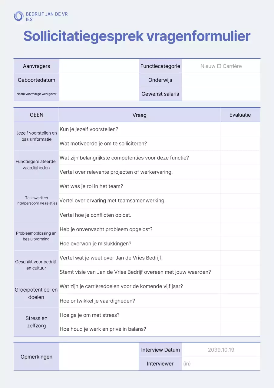 Vragenblad voor blauw basisinterview