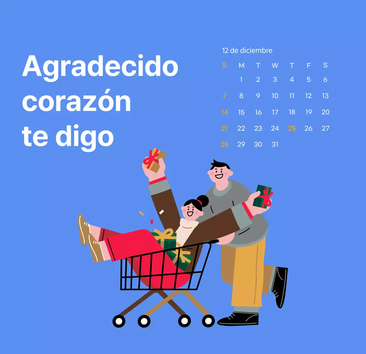 Calendario motivacional con ilustraciones llenas de energía y citas positivas sobre fondo azul claro