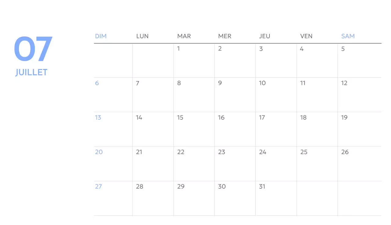 Calendrier photo de suivi des objectifs avec une touche de bleu