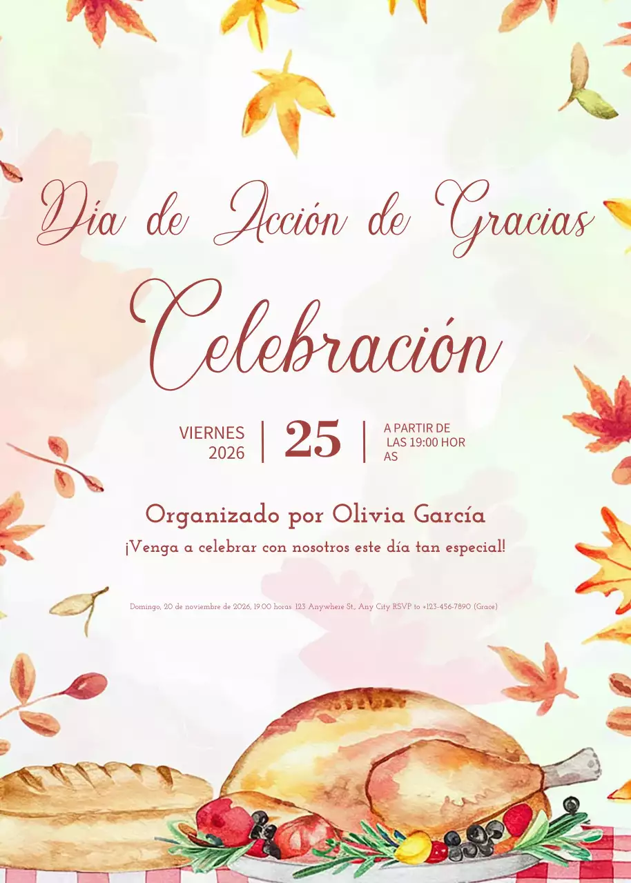 Acuarela Elegante Invitación de Acción de Gracias