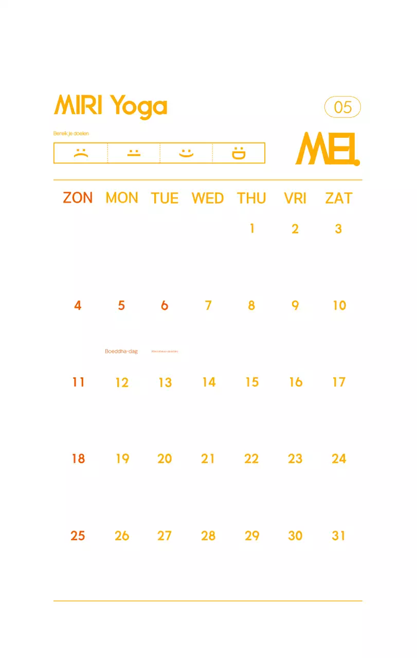 Oranje Minimalistische Yoga Promotiekalender
