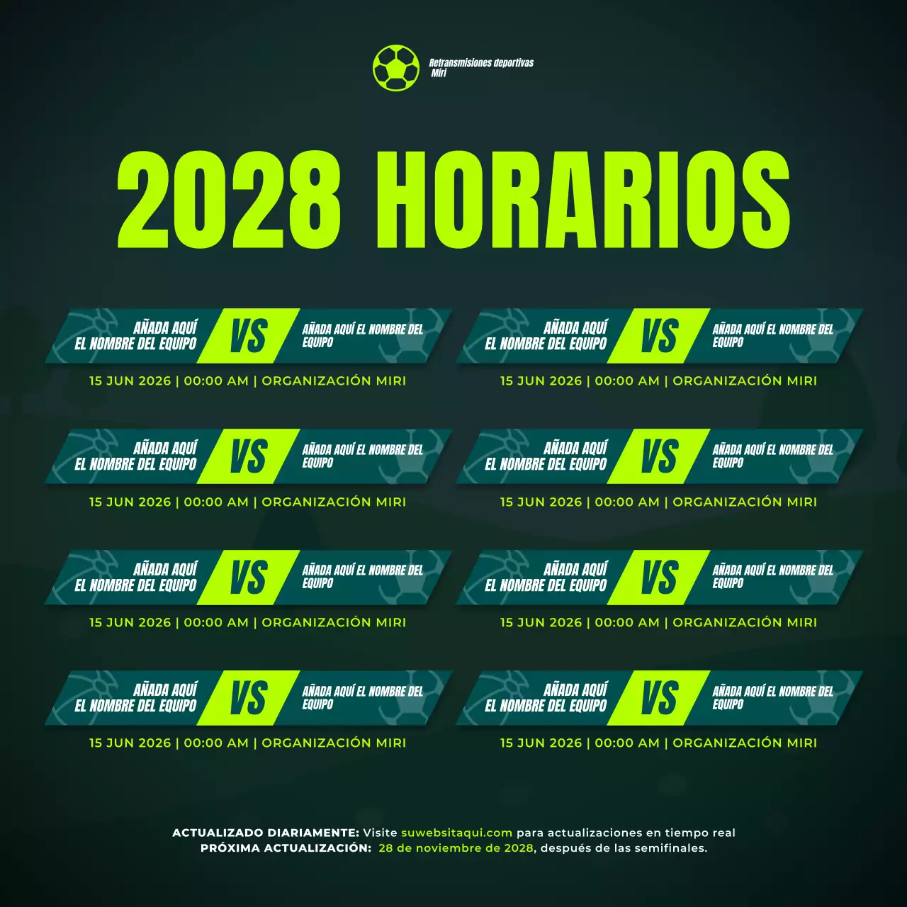 calendario deportivo green modern