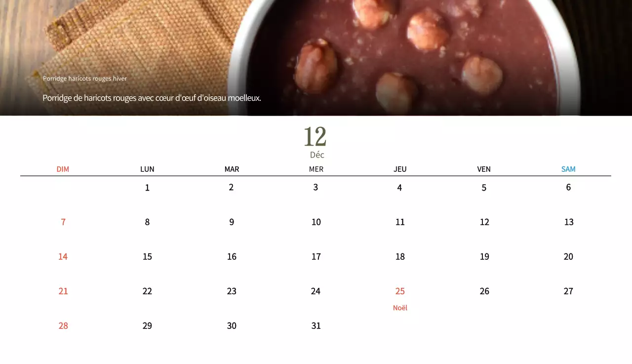 Calendrier de l'alimentation traditionnelle beige