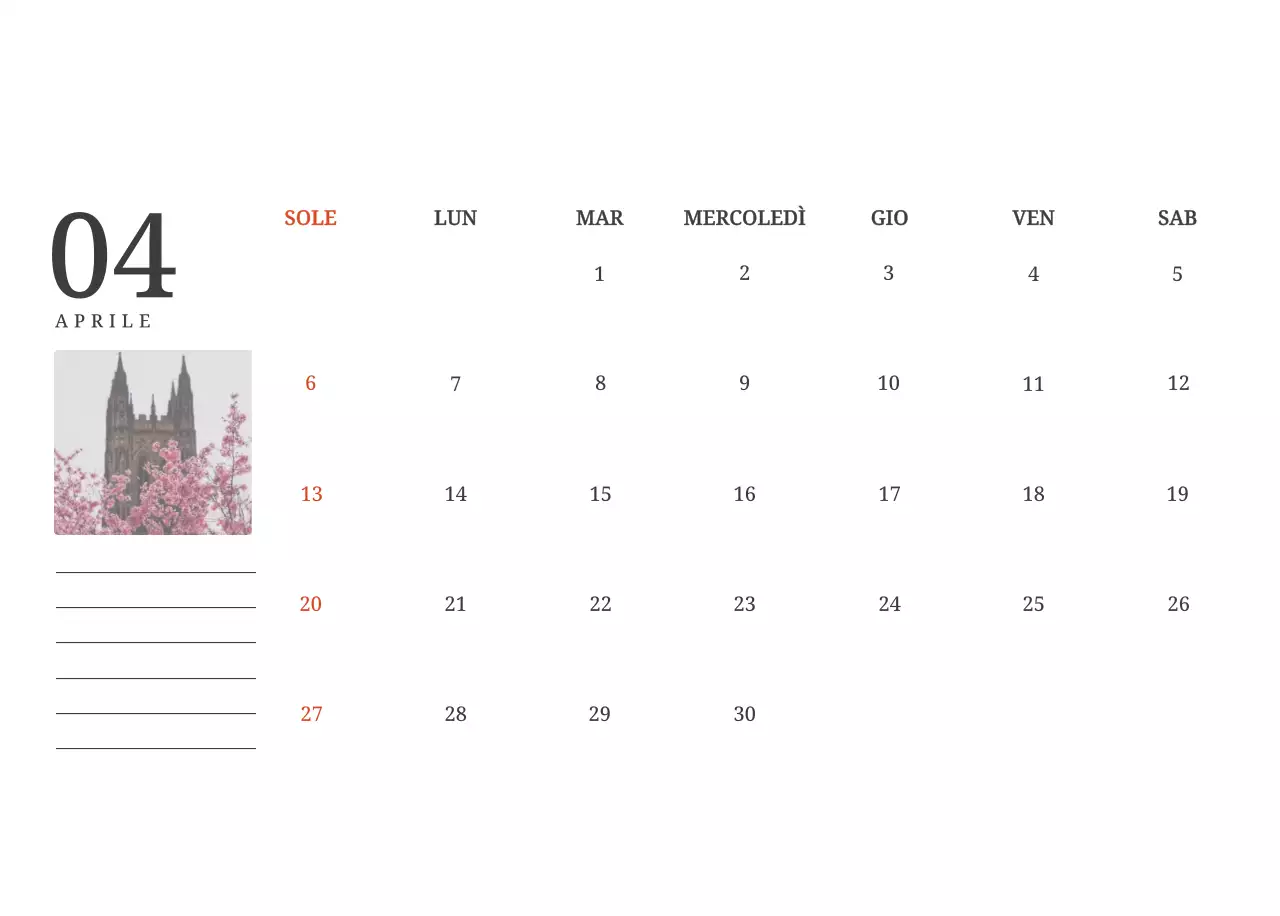 Un calendario fotografico con chiese in dipinti di paesaggio