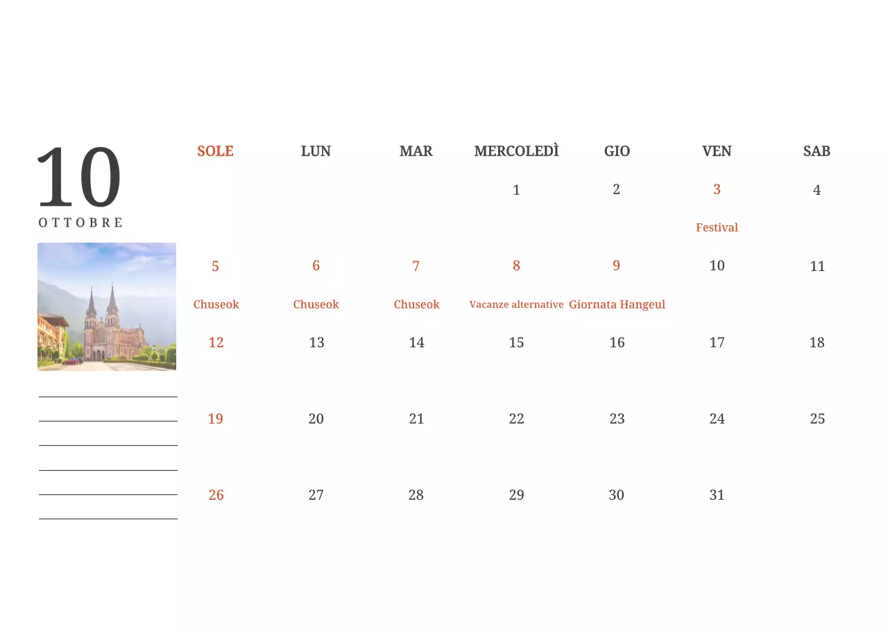 Un calendario fotografico con chiese in dipinti di paesaggio