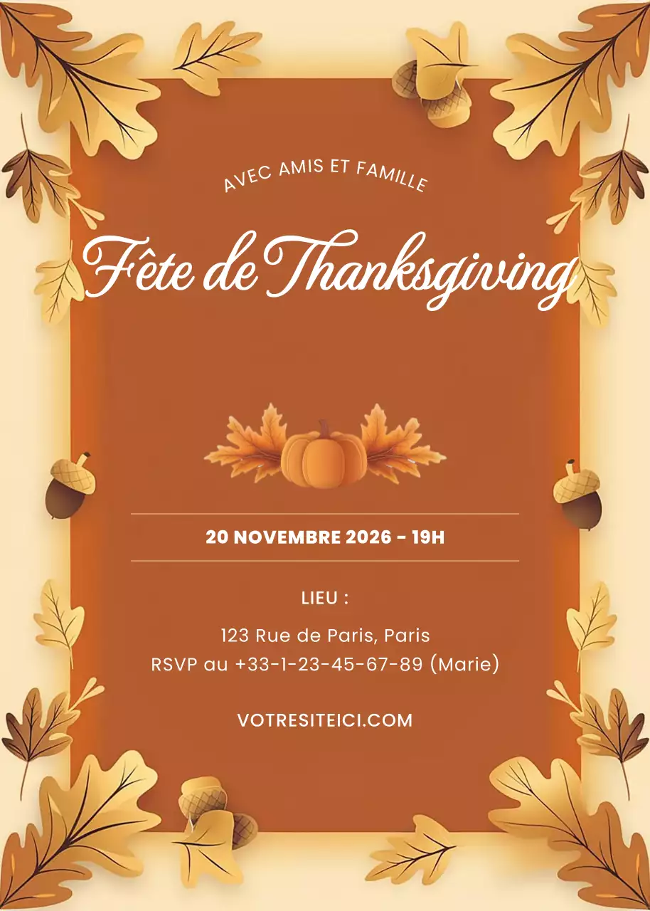 Invitation à la fête de Thanksgiving traditionnelle orange