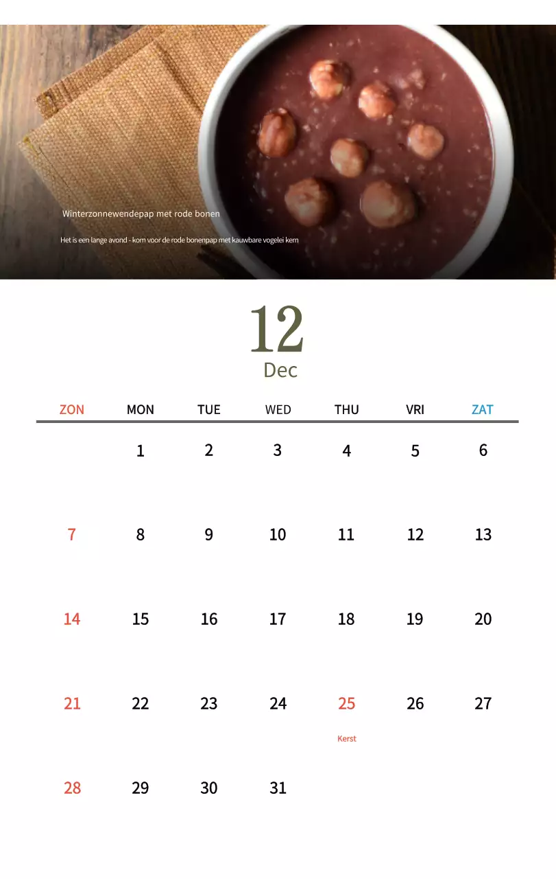 Beige Traditionele Eetkalender