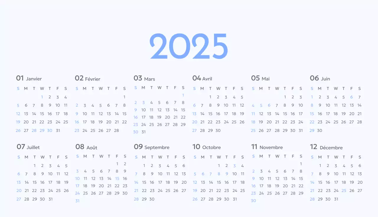 Calendrier photo de suivi des objectifs avec une touche de bleu