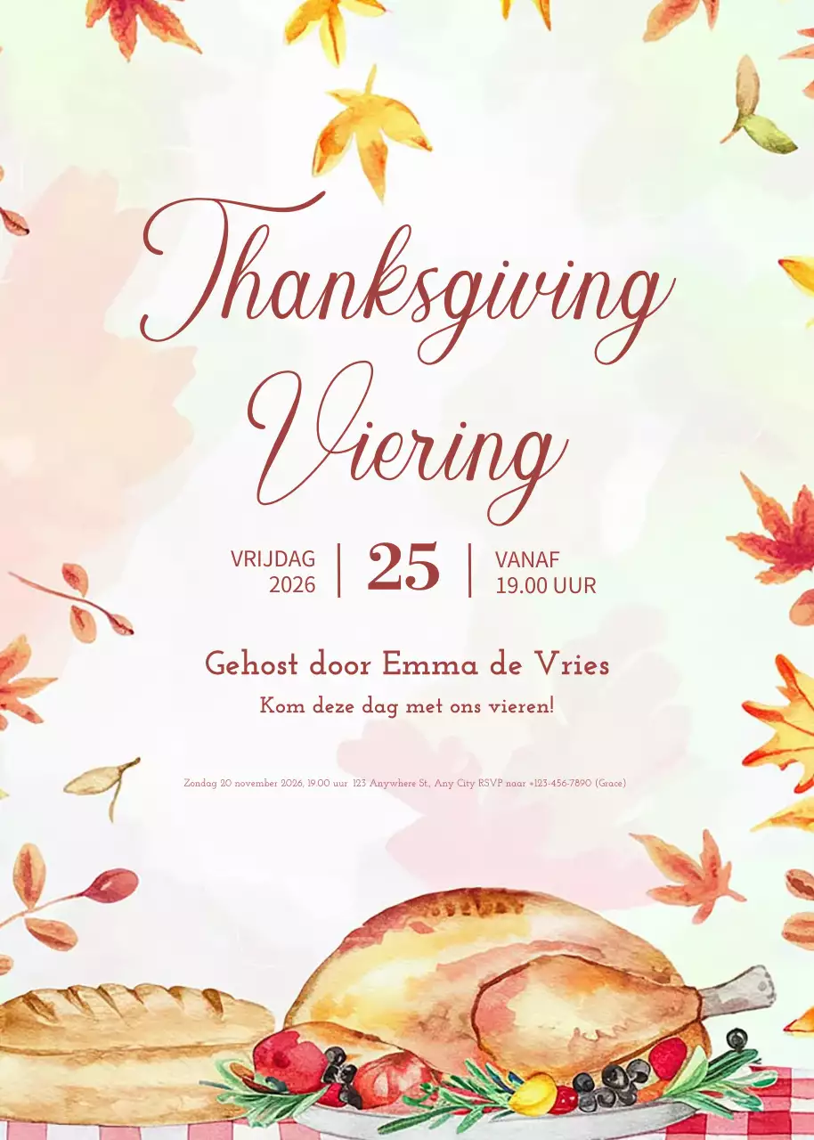 Aquarel Elegante Uitnodiging voor Thanksgiving