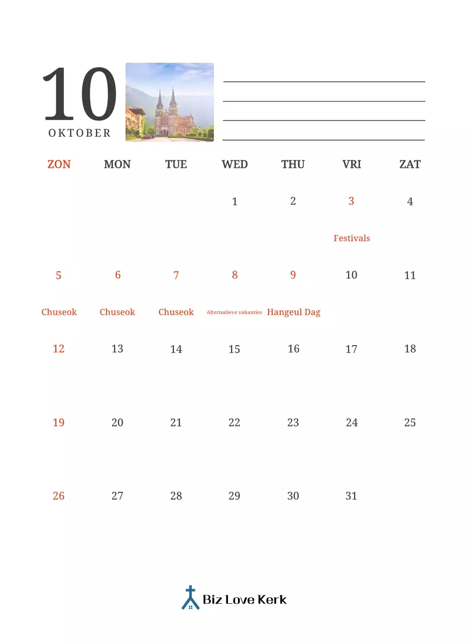 Een fotografische conceptkalender met kerken in landschapsschilderijen