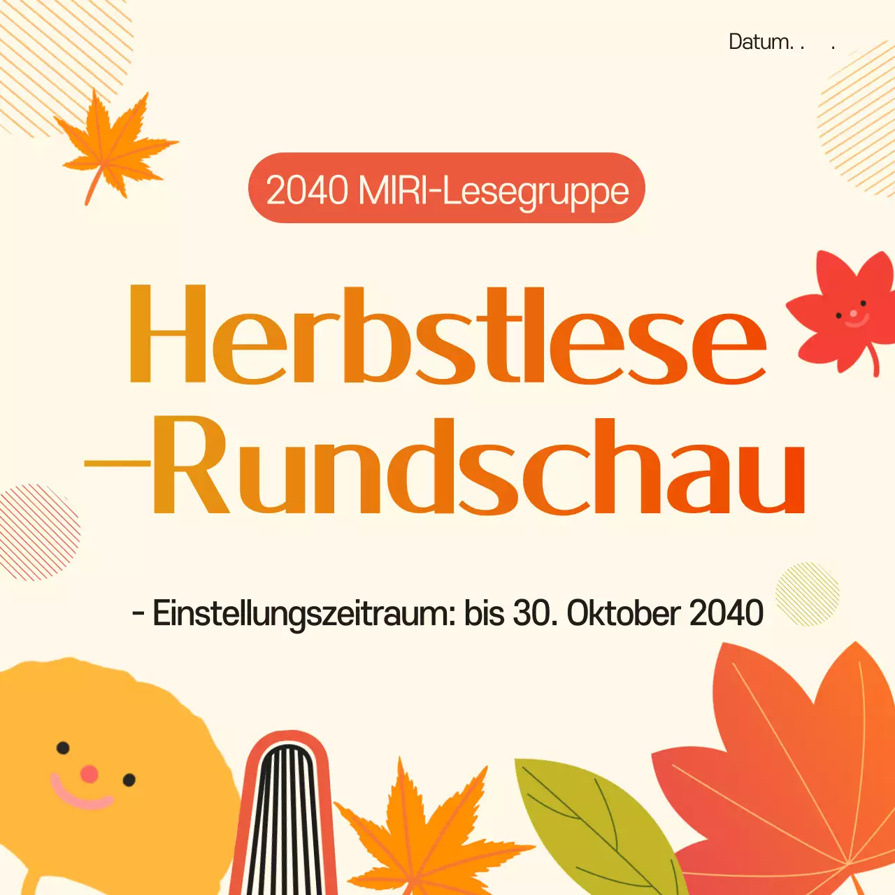 Eine niedliche orange-gelbe Herbstbuchclub-Werbeanzeige