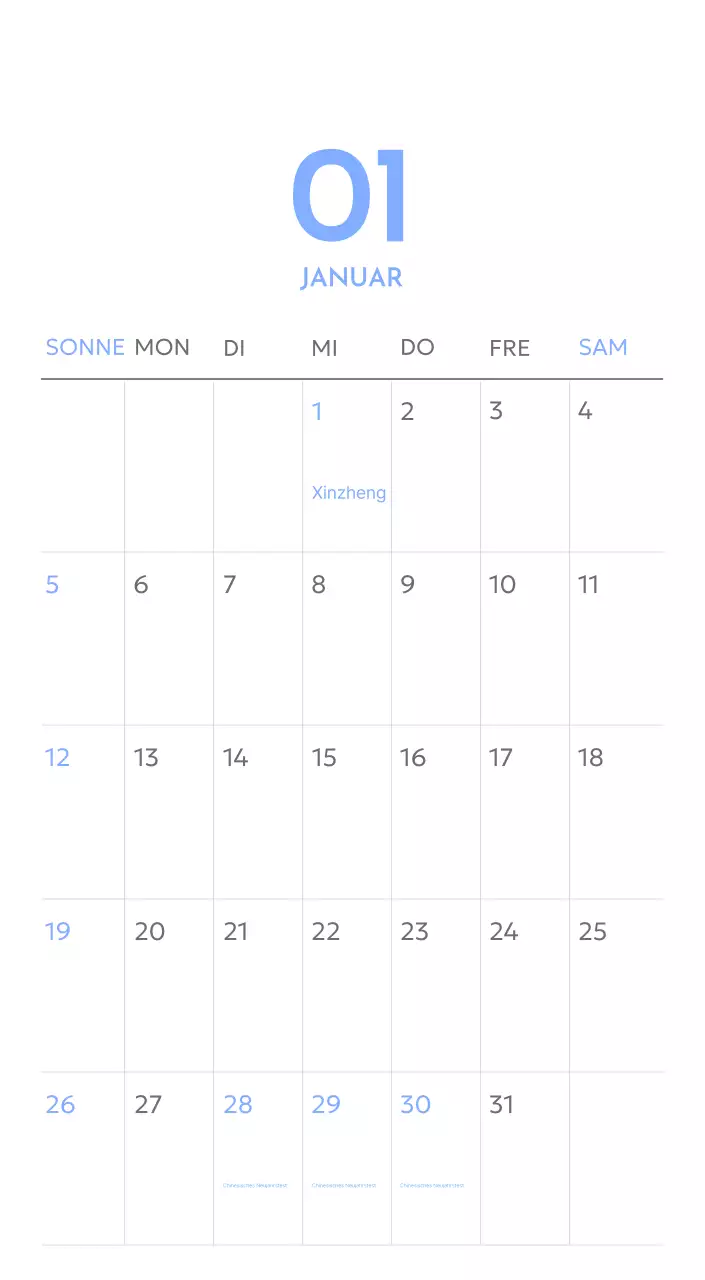Foto-Zielverfolgungskalender mit einem Hauch von Blau