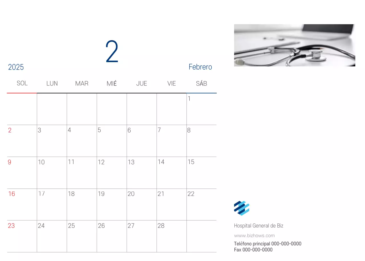 Calendario Promocional Hospital Navy White Simple