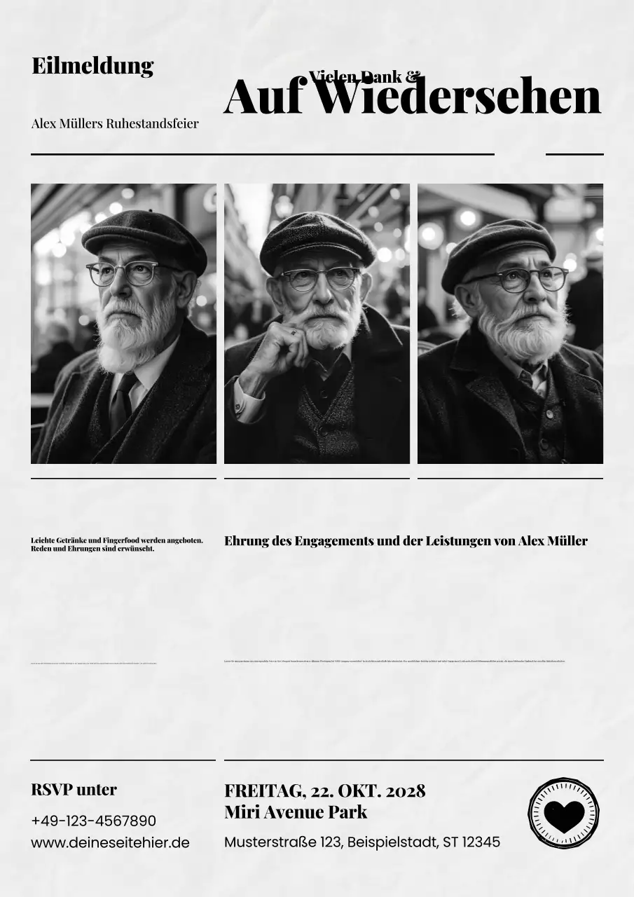 Abschiedsposter im Zeitungsstil